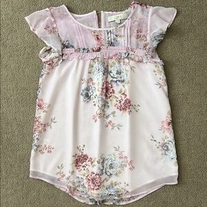 LOFT Pastel Floral Top with Ruffle Details